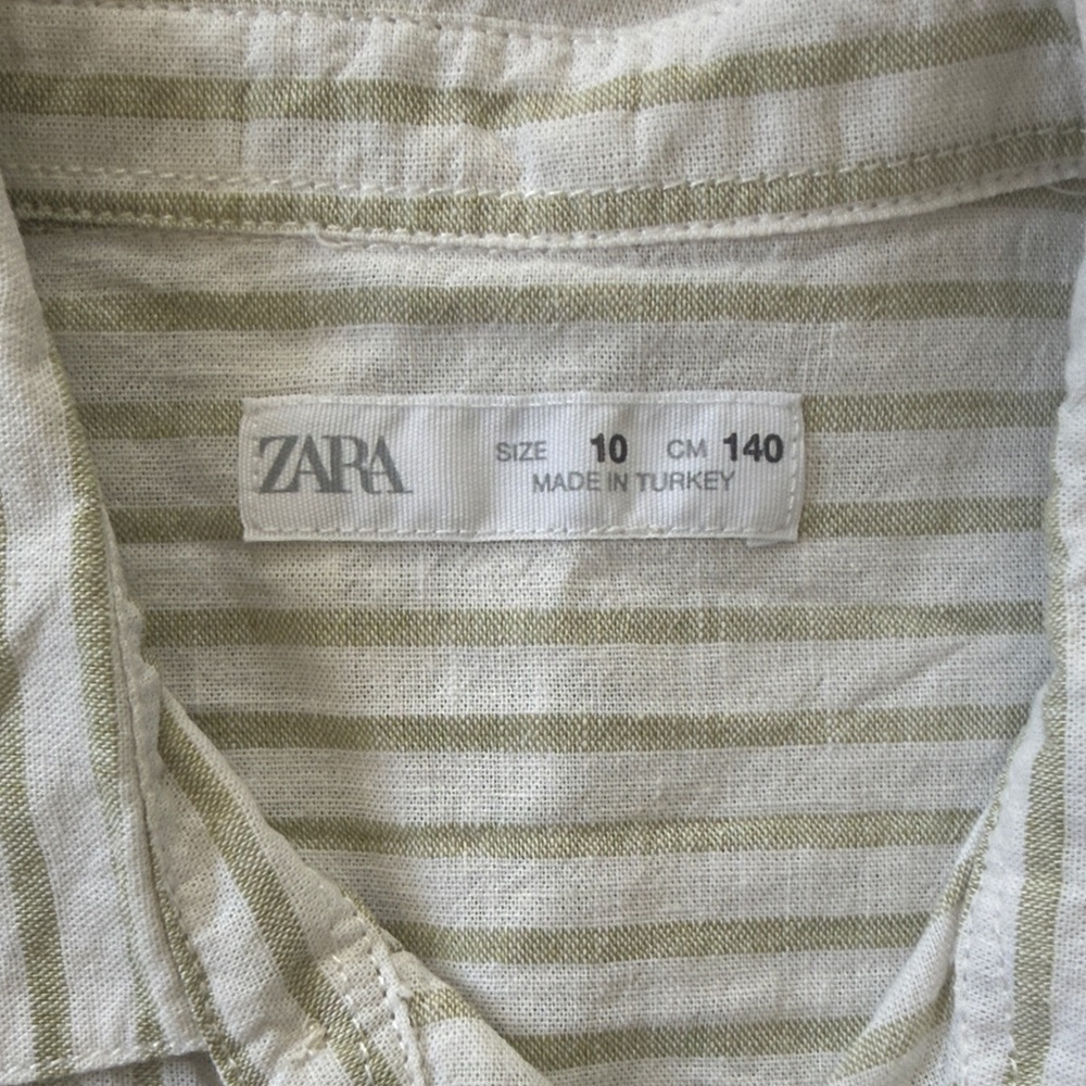 Zara Boys Cream and Light Green Striped Button-Down Shirt - Picture 2 of 4